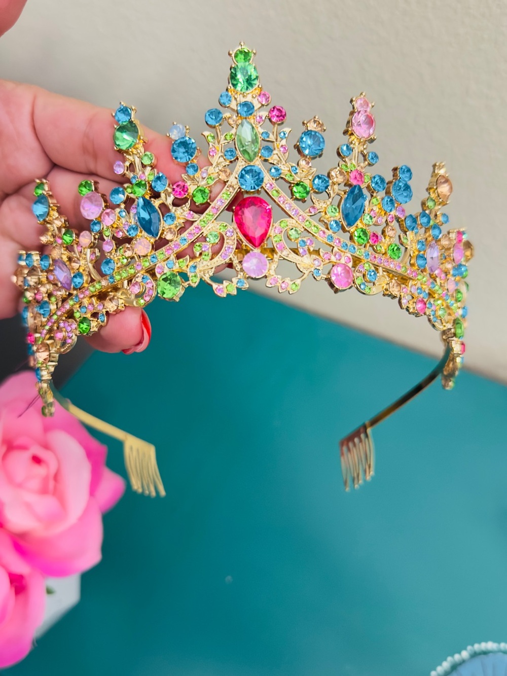 Gold Multicolor Crystal Tiara - Women's Fashion Accessory